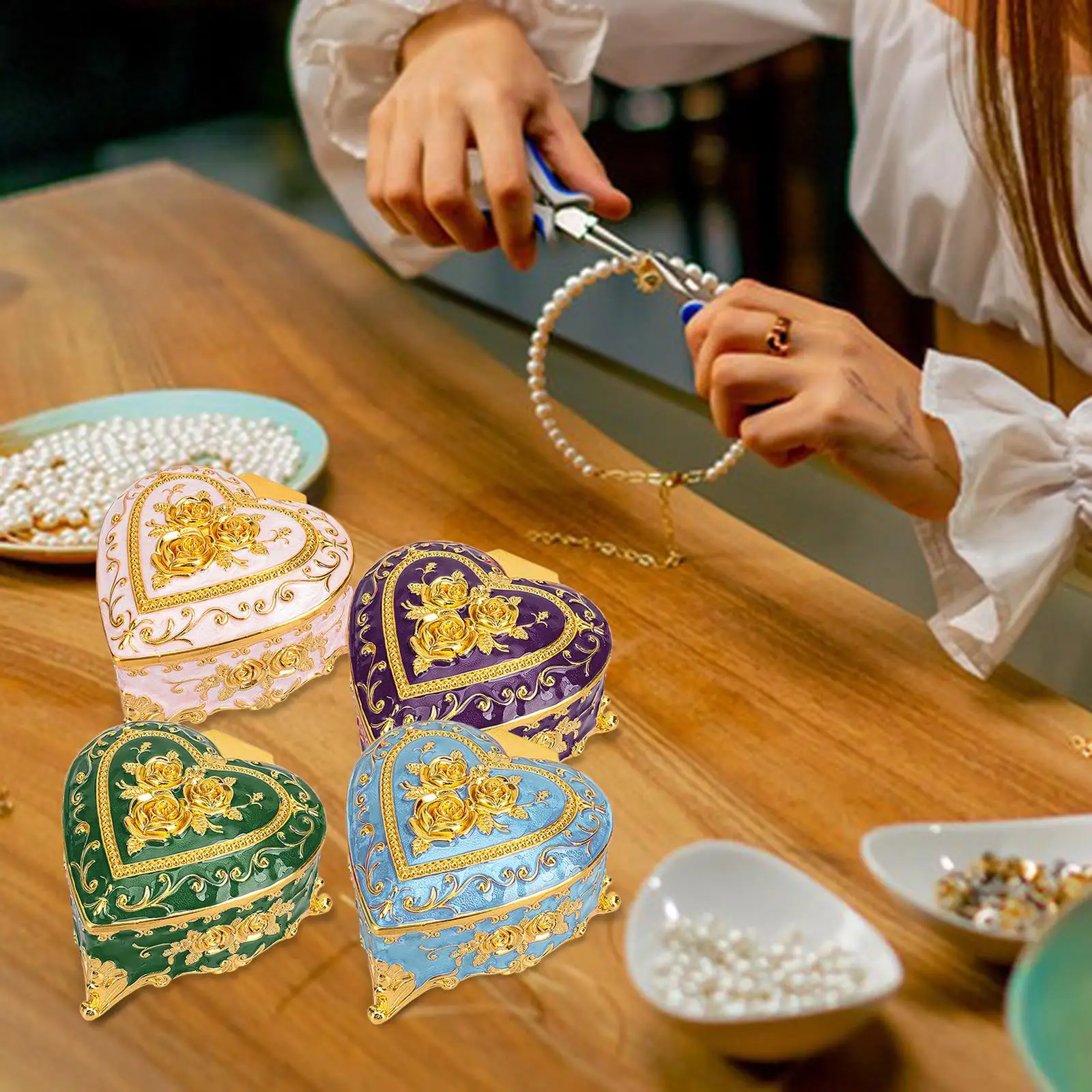 

Heart Shaped Jewelry Box Trinket Box for Dressing Table Photo Props Desktop