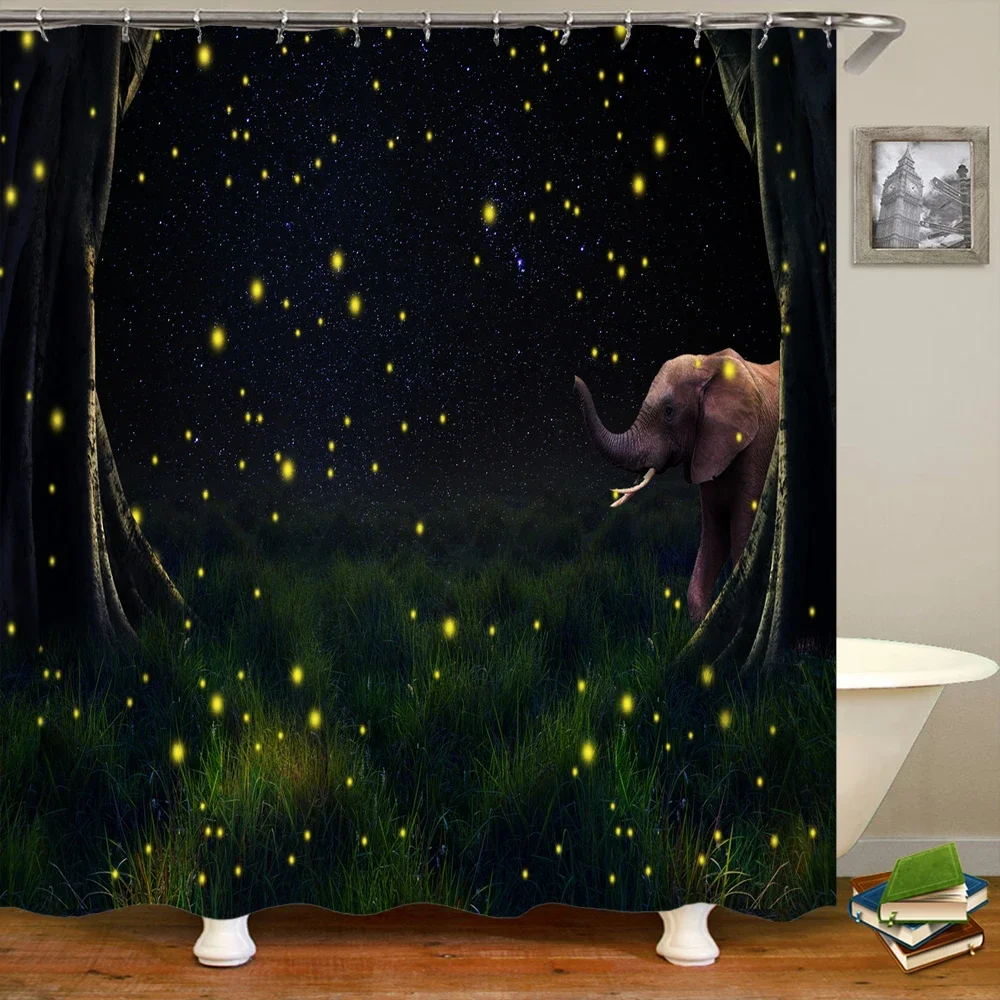 Shower Curtain Fantasy Starry Sky Forest Scenery 3D Printing Shower Curtain Polyester Waterproof Home Decor Curtain 180x180cm