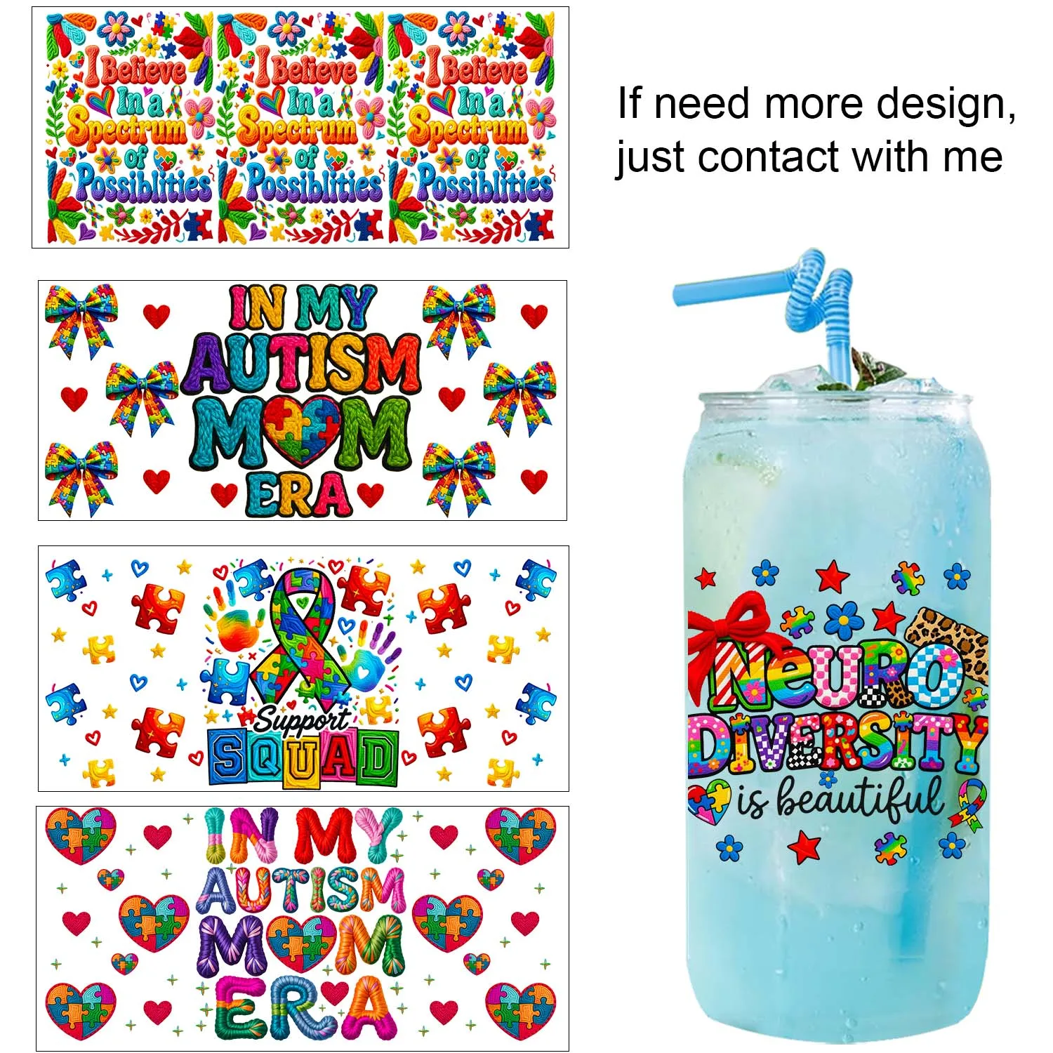 Autism Style UV Sticker DIY Decals 3D transfers uvdtf tumbler seal stickers 16oz uv dtf cup wraps