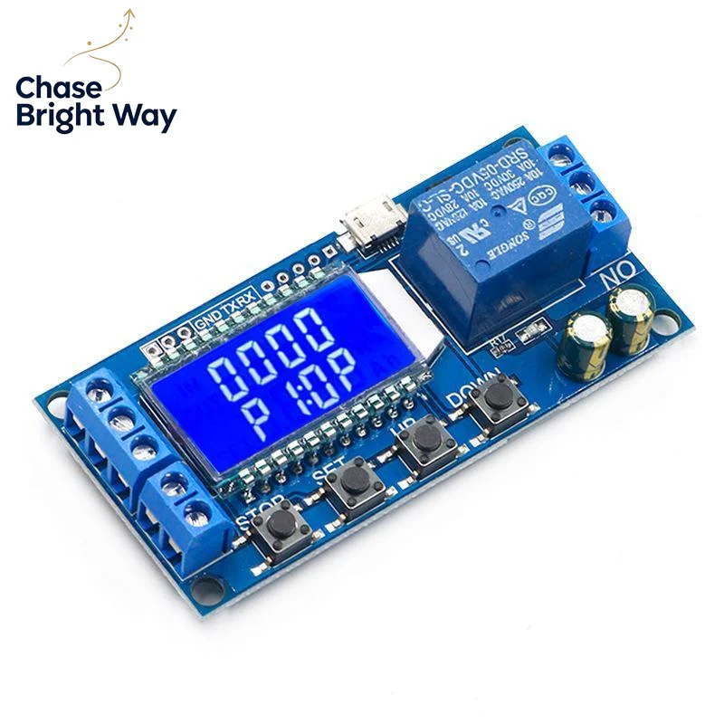 Time Delay Relay Module 6-30V Micro USB Digital LCD Display Programmable Timer Switch for DIY Electronic Projects