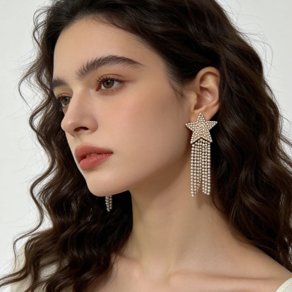 Bohemian Earrings For Women Statement Crystal Jewelry New Handmade Long Tassel Earring Pearls Star Drop Earrings