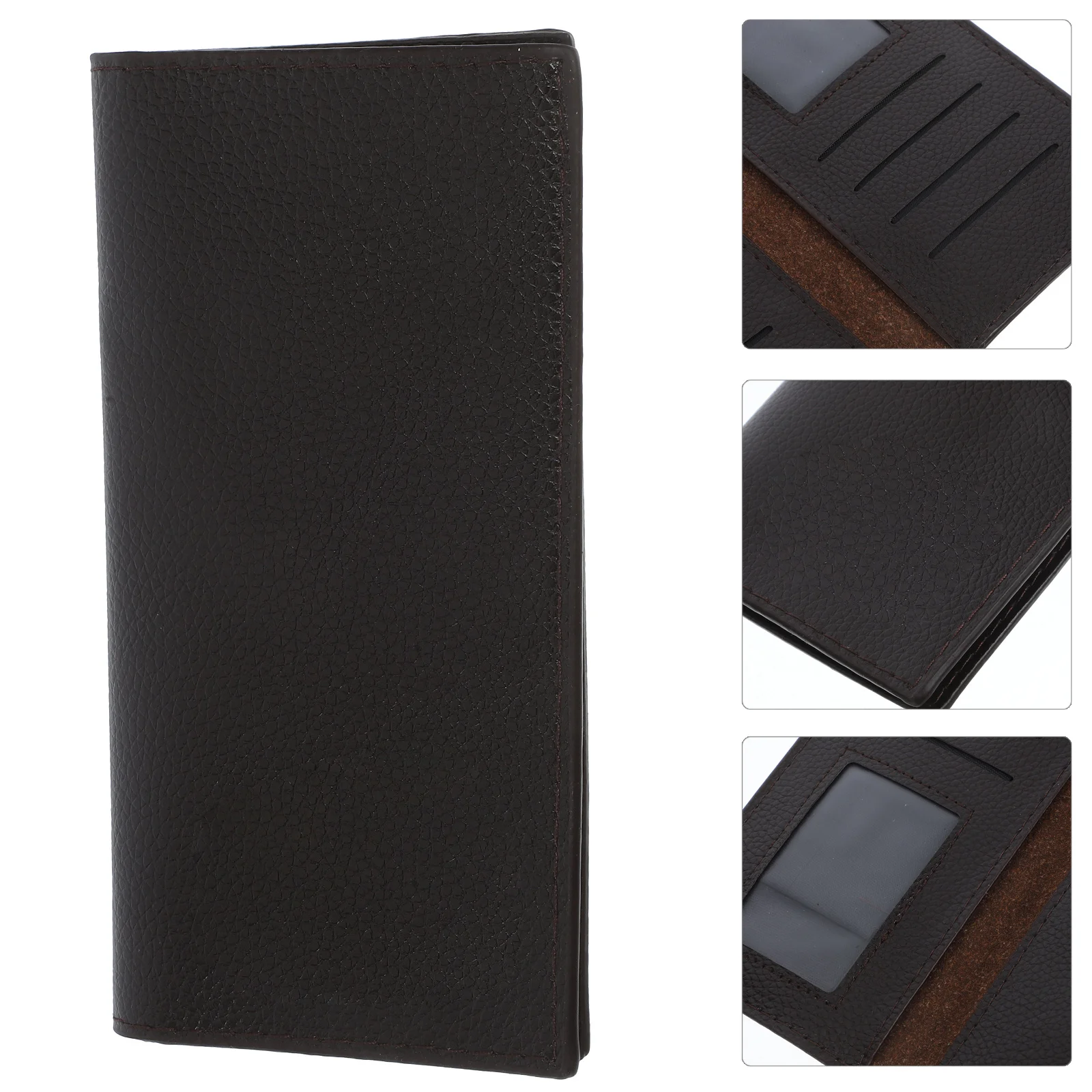 

Long Wallet For Men Vintage Pu High Capacity Id Window Card Slots Cash Compartment Key Holder Brown Long Pu