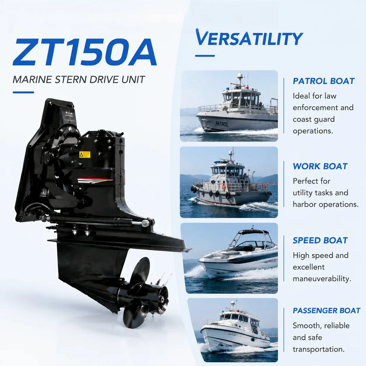 YADAO ZT150A Marine Diesel Engine Stern Drive Unit Propulsion System with Gear Transmission for Work Boat and Patrol Boat