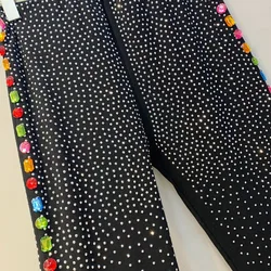 Women Hot Drilling Rhinestones Elastic Crystal Trousers Slim Starry Diamonds Beaded Striped Leggings Pants Rainbow Pantalons