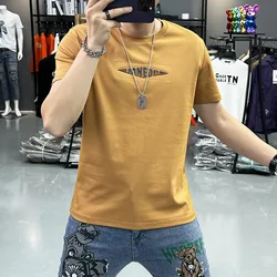 New T-shirt For Men's Summer Short sleeved Top Fashion Letter 2024 Trendy Round Neck Bottom Boys Tees Shirt Silky Cotton Clothes