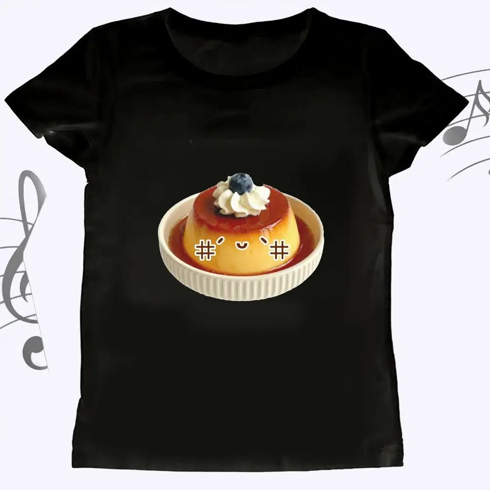 Delicious Pudding Graphic T-Shirt Women Summer Short Sleeve Dessert Print Vintage Top Female Kawaii Aesthetic Casual Fashion Tee
