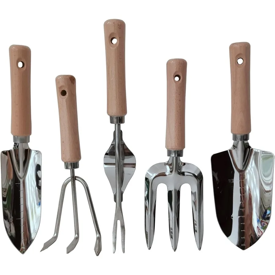 

5pcs Garden Tool Set Includes Trowels Rakes Weeding Tool and Hand Fork for Digging Planting Weeding in Outdoor Gardens Balconie