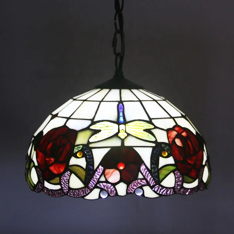 12 Inch European Stained Glass Rose Style  Pendant Light