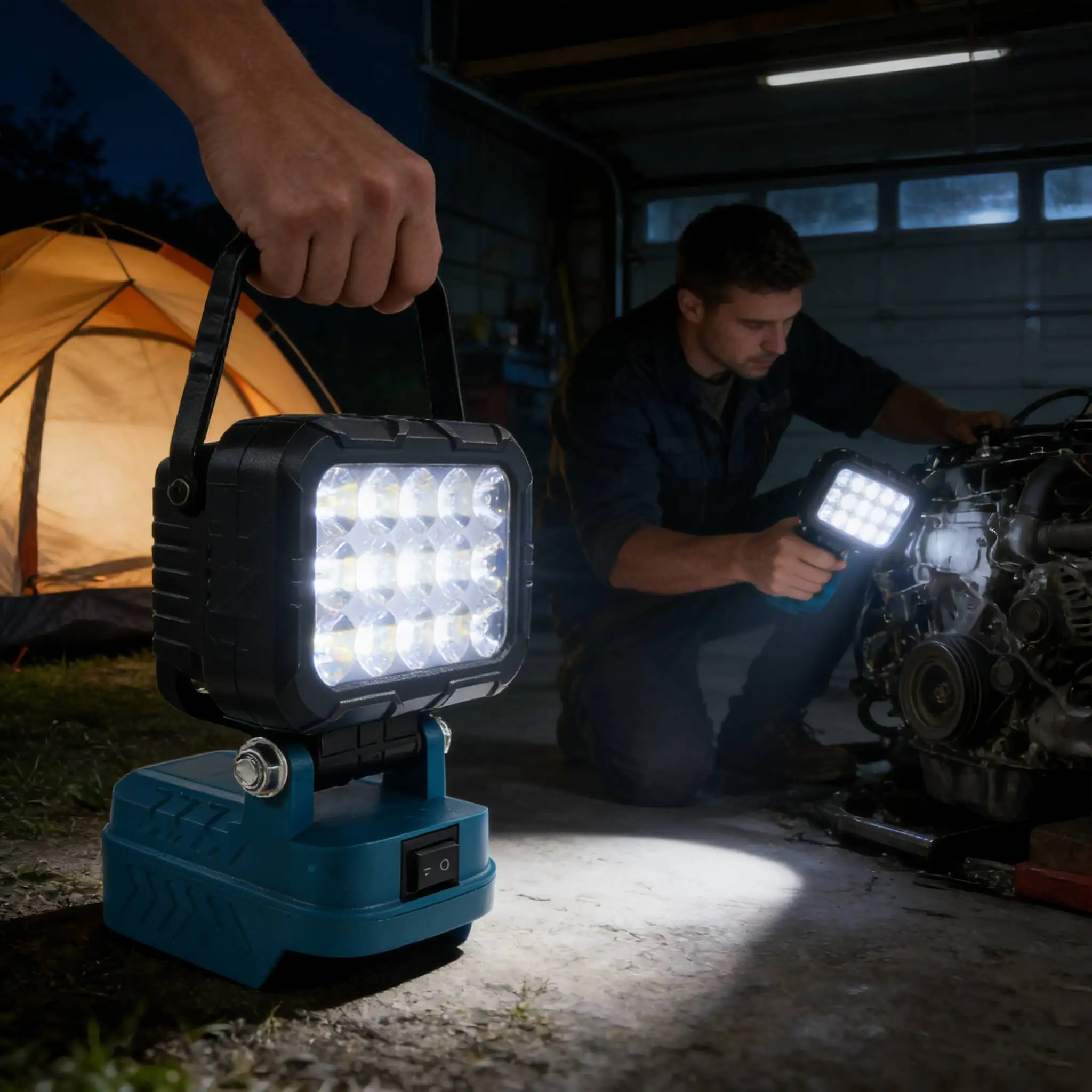 

1PC Portable LED Work Light Dual USB-A Charging ABS Flashlight for Garage Repair & Maintenance