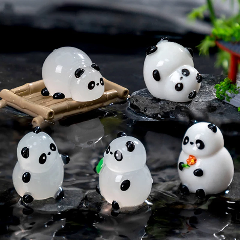 Cute Cartoon Luminous Bamboo Panda Toy Model Desktop Mini Ornaments DIY Home Decorations Drop-resistant Car Ornaments Gifts