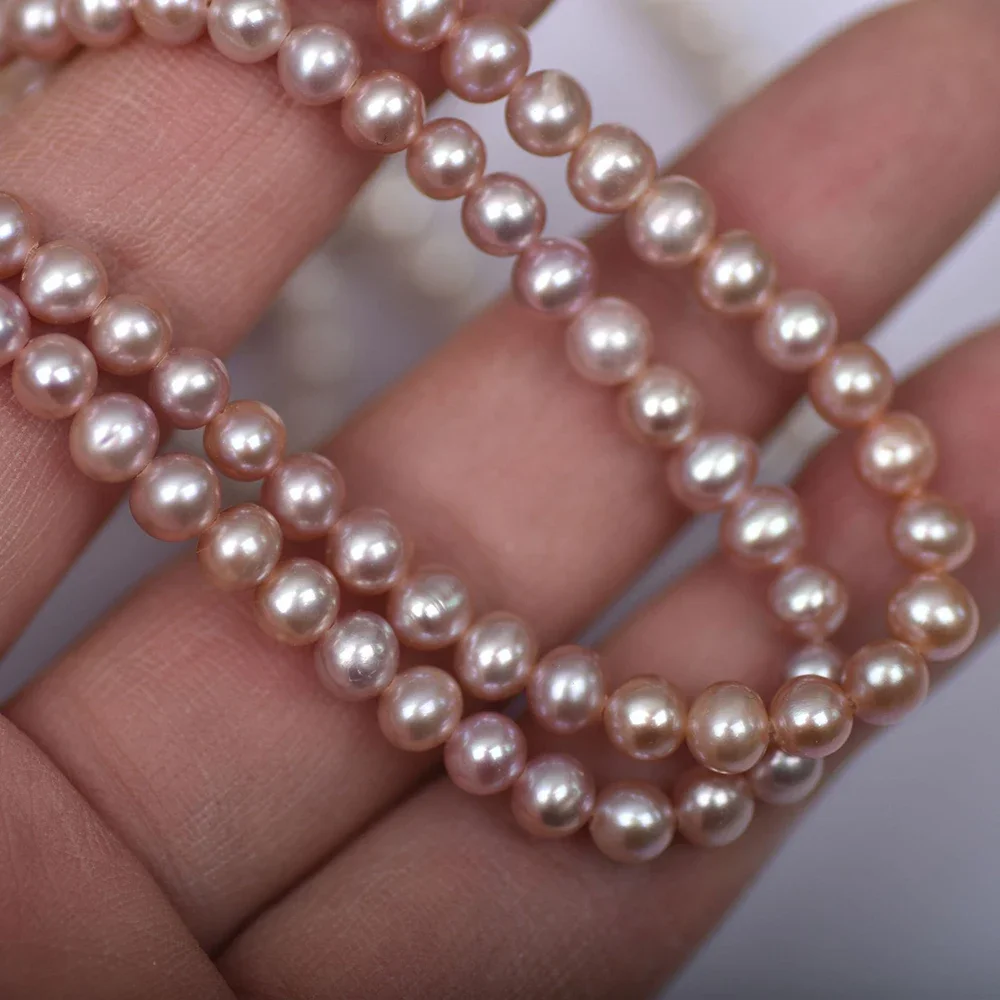4-5mm 5A Natural Freshwater White Purple High Quality Round Bead Pearl Gift Women Jewelry Make DIY Necklace Bracelet Accessories