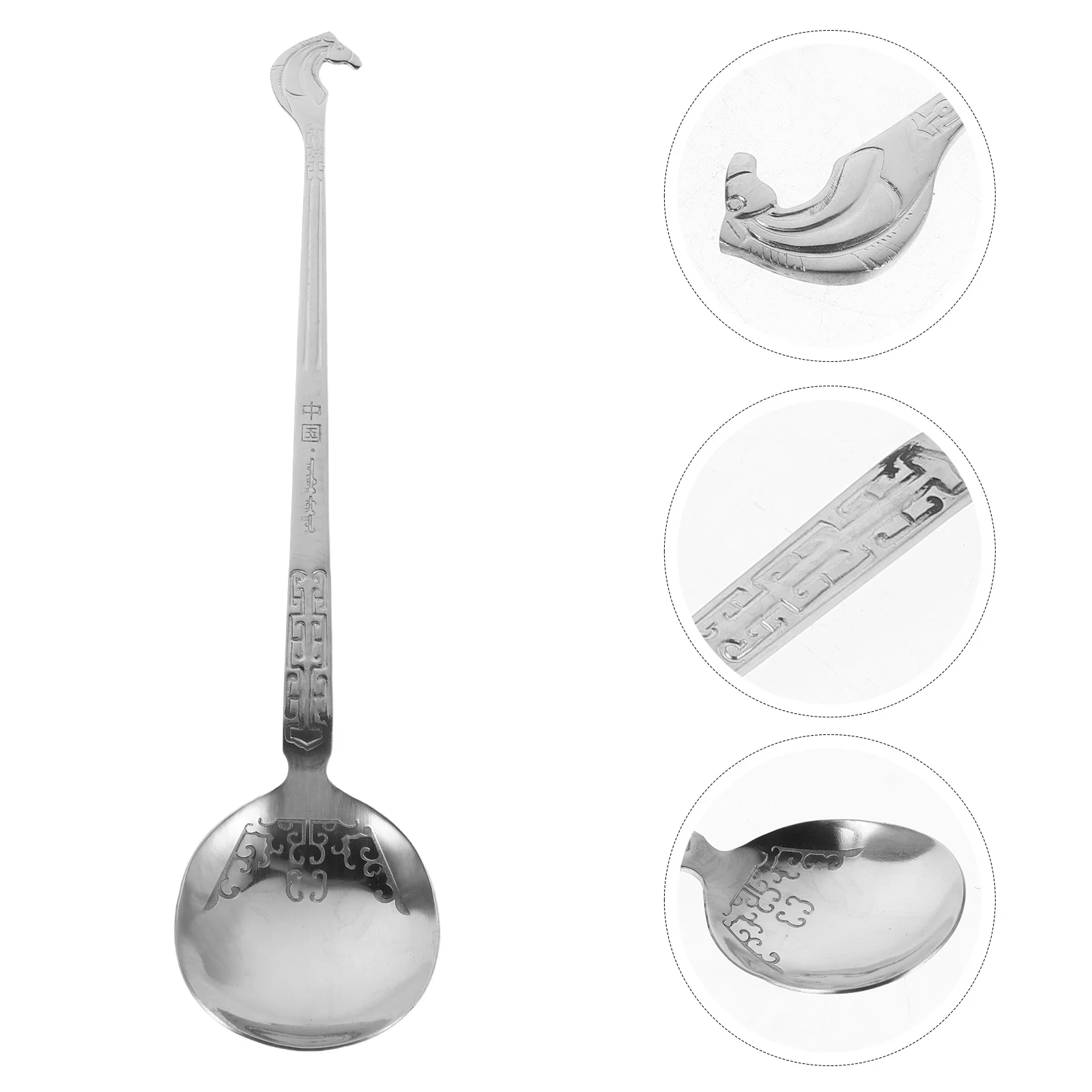 

8.8 Inch Long Handle Stainless Steel Serving Spoon with Horse Head Multipurpose Soup Salad Serving Tool