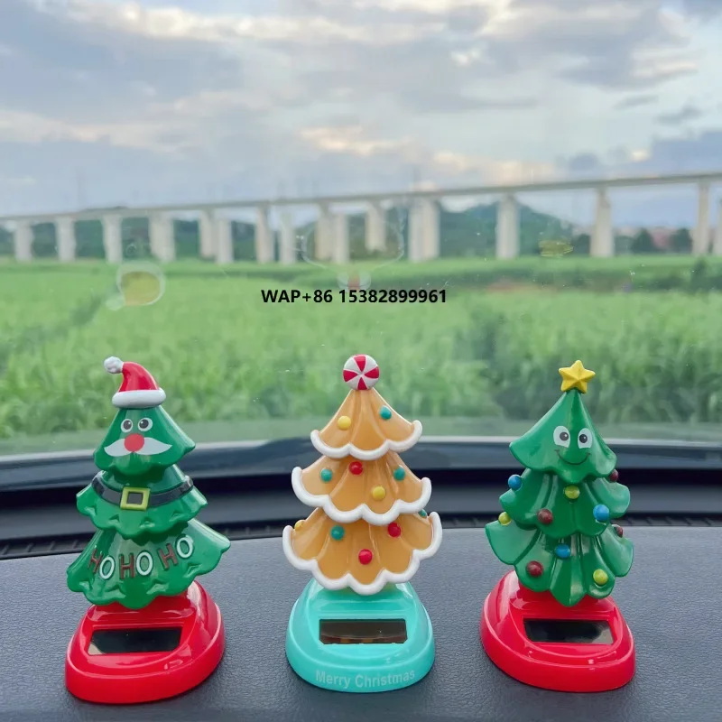 

Christmas Solar Car Dashboard Ornament - ABS Shaking Head Tree Decor, Solar-Powered Swinging Auto Interior Bobblehead Toy Gift