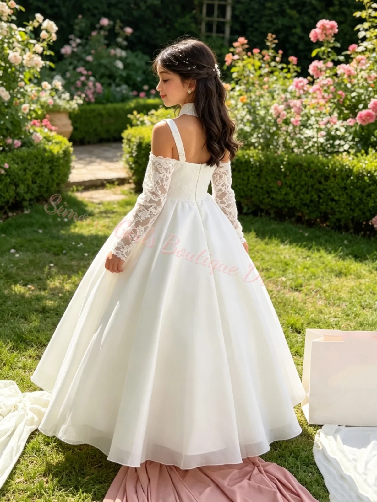 Customized Flower Girl Dress Lace Splice Slip Dress Satin Wedding Birthday Party Evening Gown Festival celebration Photograph