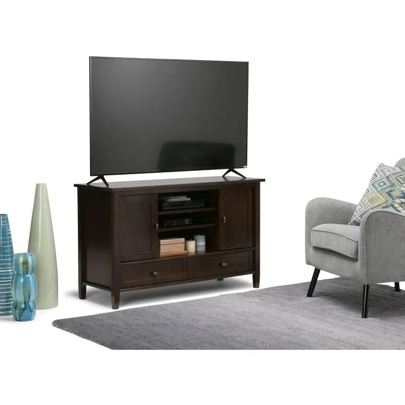 SIMPLIHOME Warm Shaker SOLID WOOD 47 Inch Wide Transitional TV Media Stand in Tobacco Brown for TVs up to 50 Inches