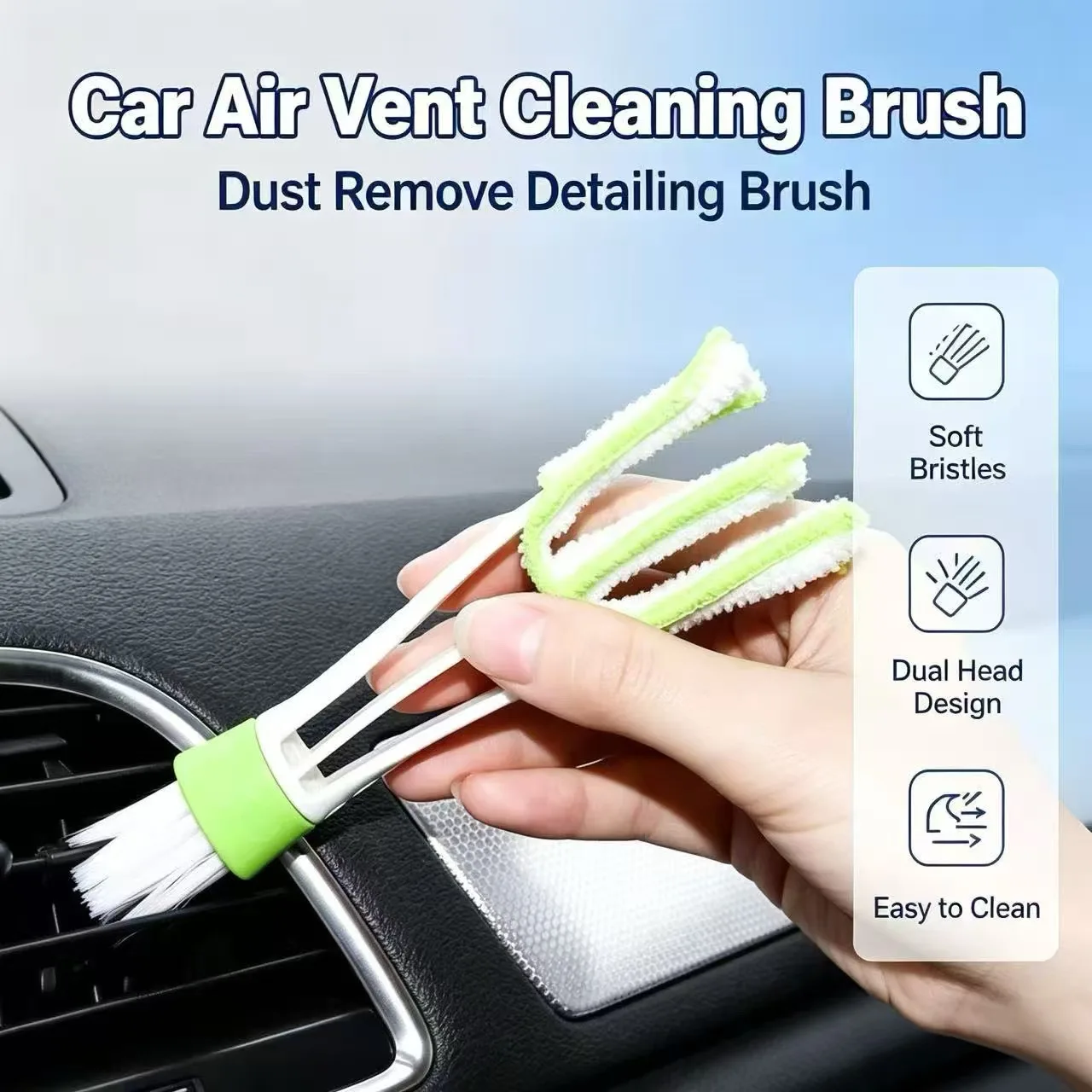 Double Head Auto Air Vent Detailing Brush Car Interior Gap Dust Cleaner For Keyboard Household Crevice Cleaning