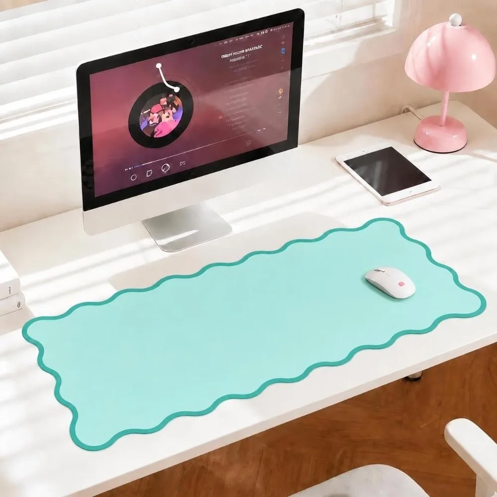 Durable 35x80cm Scalloped Desk Mat PU Non Slip Mouse Keyboard Pads Sweet Waterproof Extra Large Mouse Pad for Laptop Table