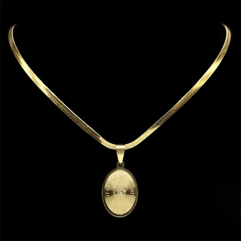 Hip Hop San Judas Pendant Necklace for Women Men Stainless Steel Gold Silver Color St Jude Thaddeus Chain Necklaces Jewelry