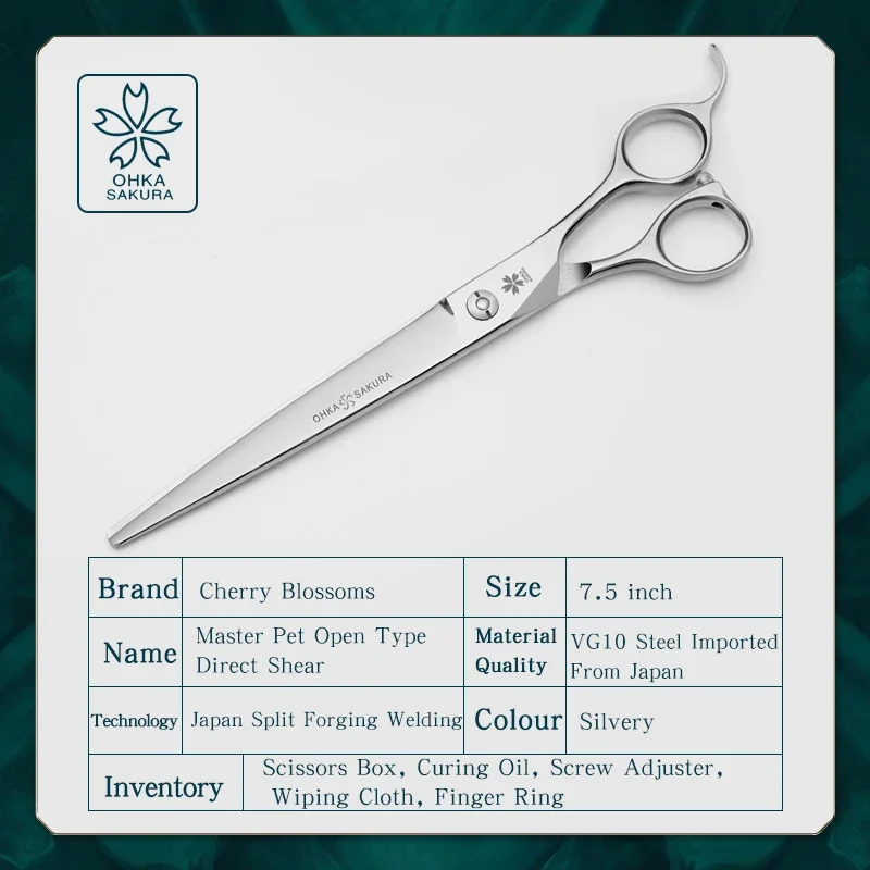 Professional Pets Beauty Scissors Imported Vg10 Fine Steel Tianyang Same Handle Master Open 7.5-Inch Direct Shear