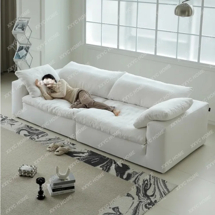 L cream style living room fabric straight row wabi-sabi style modern simplicity