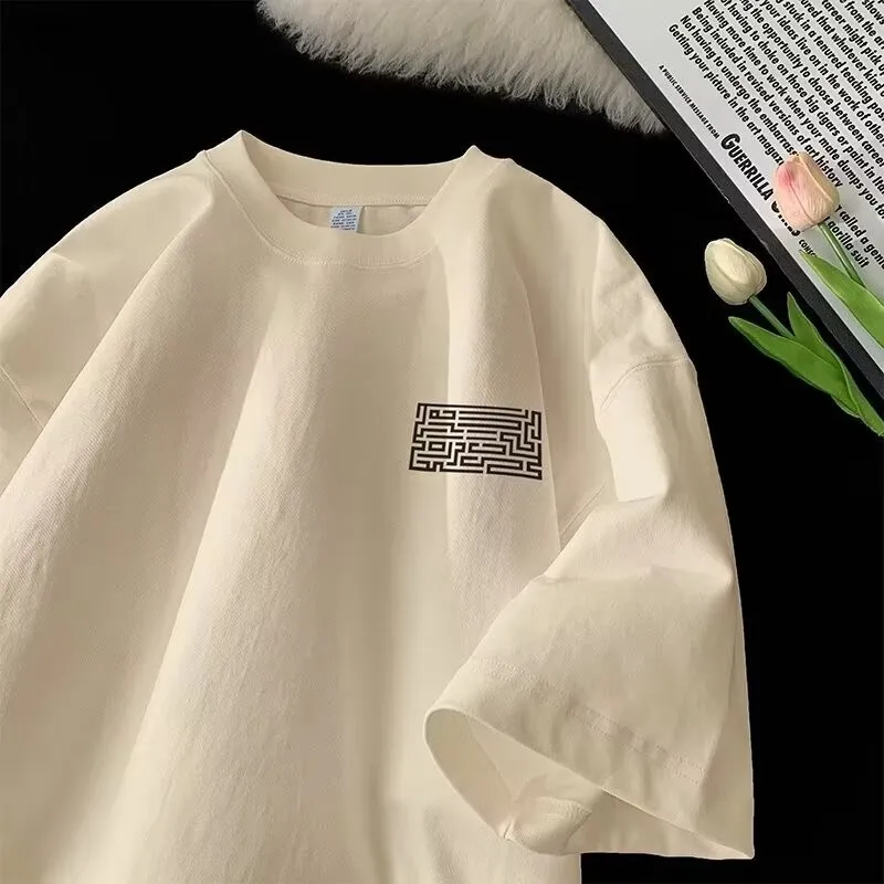 【M-8XL】Men's Oversized Tee Casual Loose Clothes Maze Printed T-shirt Suitable Men Women