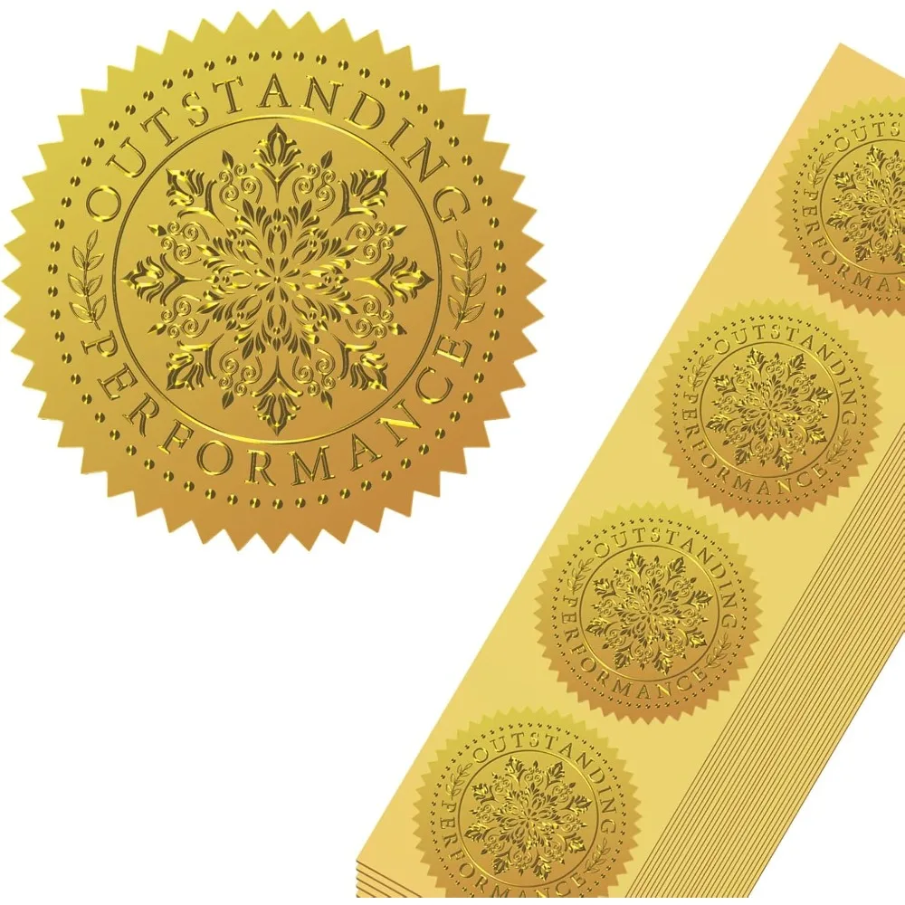 100Pcs Outstranding Performance Gold Foil Certificate Seals - Embossed Stickers Self Adhesive Gold Foil Embossed making kit