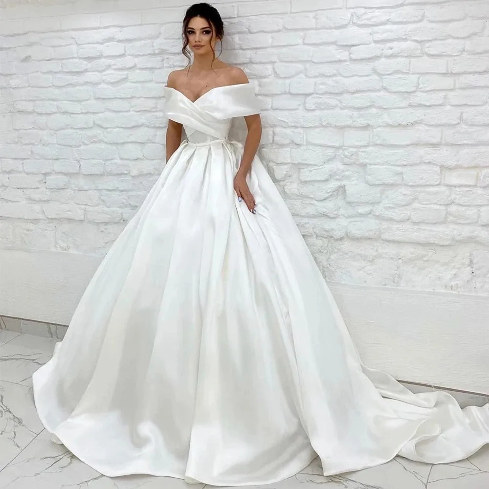 

Smileven Elegant Satin Wedding Dress A line Off The Shoulder Bride Dresses Vestido de novia 2025 Customized