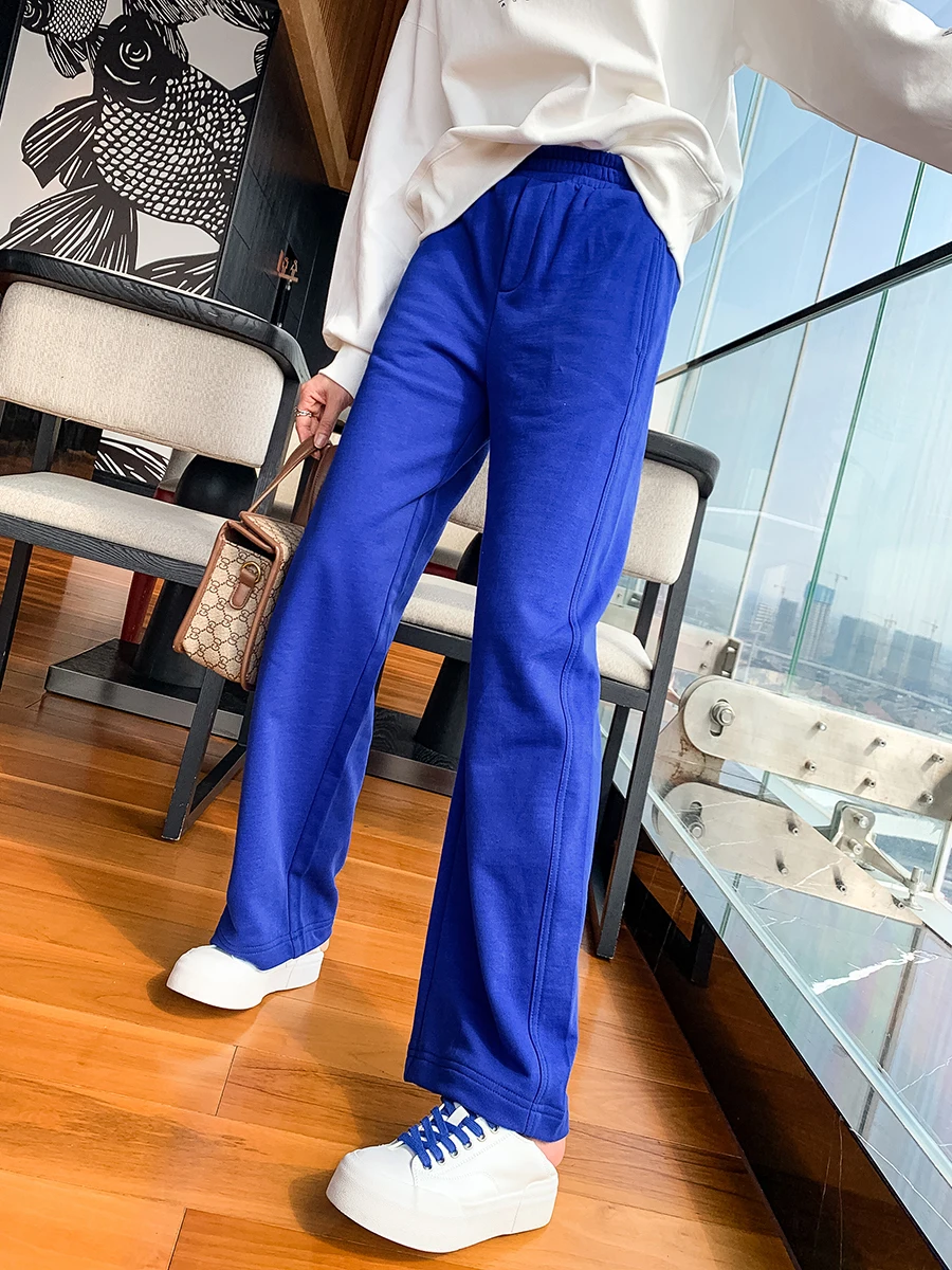 

Модные женские брюки с высокой талией, эластичные, широкие, повседневные, в корейском стиле, для офиса, с деталями в стиле «винтаж», длинные