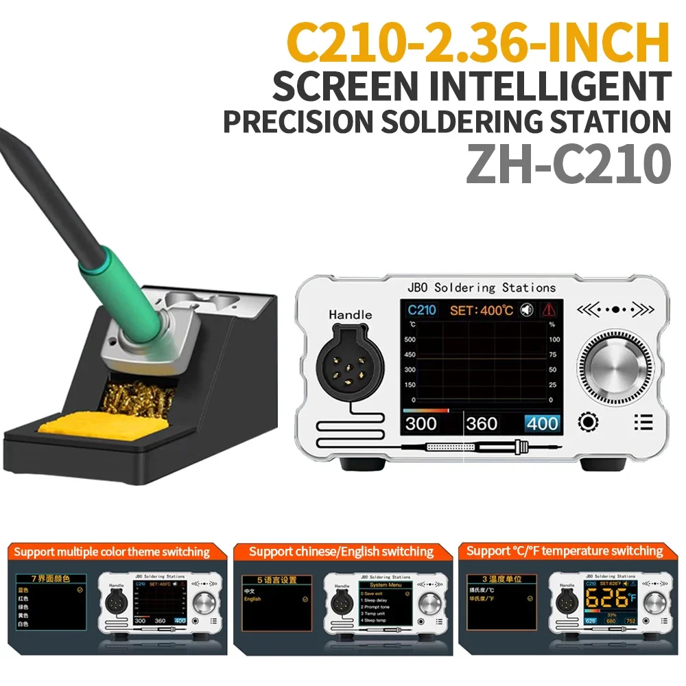 

ZH-C210 Паяльная станция C210 с интеллектуальным цифровым дисплеем 100-450 ° C 3-скоростной инструмент для сварки интеллектуального датчика сна