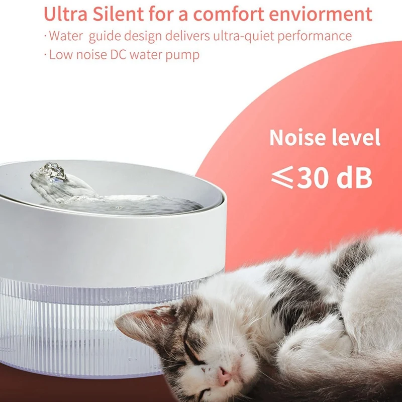 صنبور مياه آلي للقطط ، هادئ للغاية ، موزع مياه للحيوانات الأليفة ، مستوى مياه مرئي ، داخلي ، 2.5 لتر ، 84 أونصة