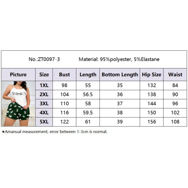 2 Piece Pajamas Set for Women Sleepwear 3XL 4XL 5XL Plus Size Oversized Casual Cartoon Panda Print Crop Tops and Shorts Sets