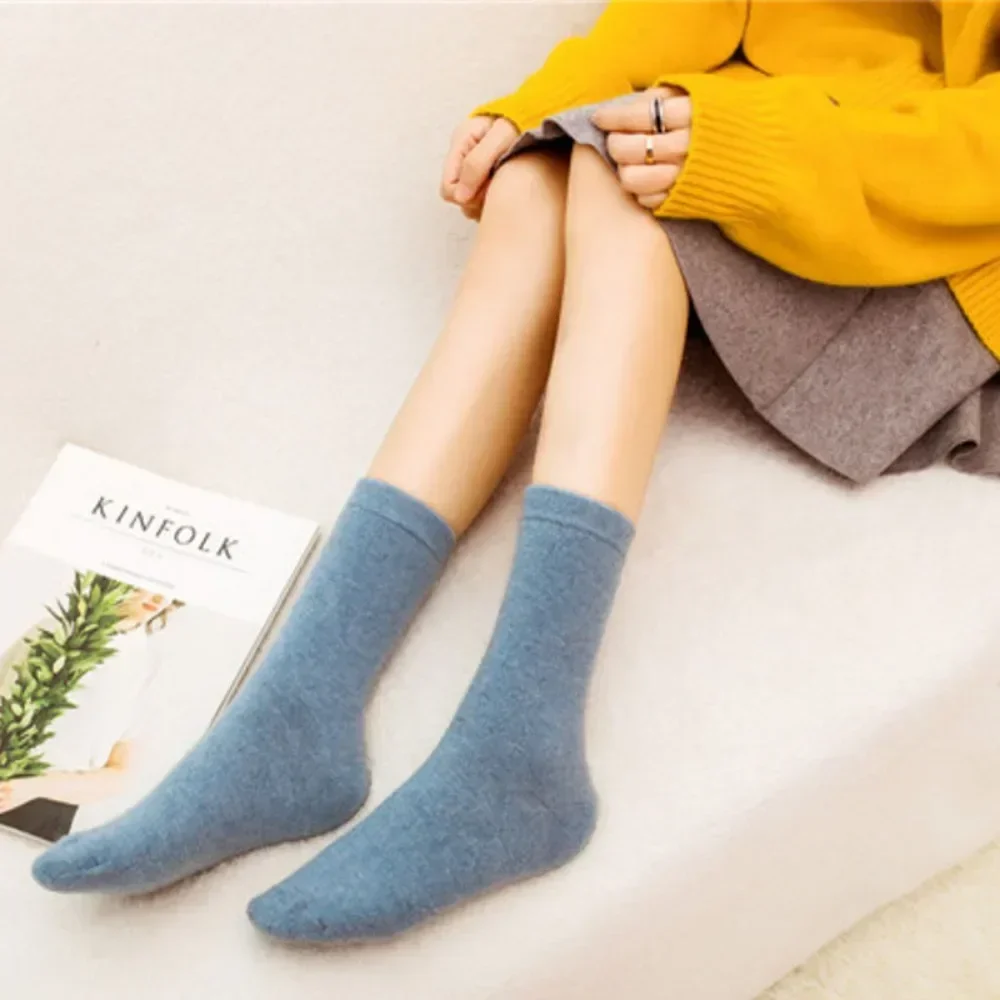 Pure Color Warm Winter Socks Angora Rabbit Hair Female Thickening Wool Socks Cotton Socks Rabbit Wool  Winter