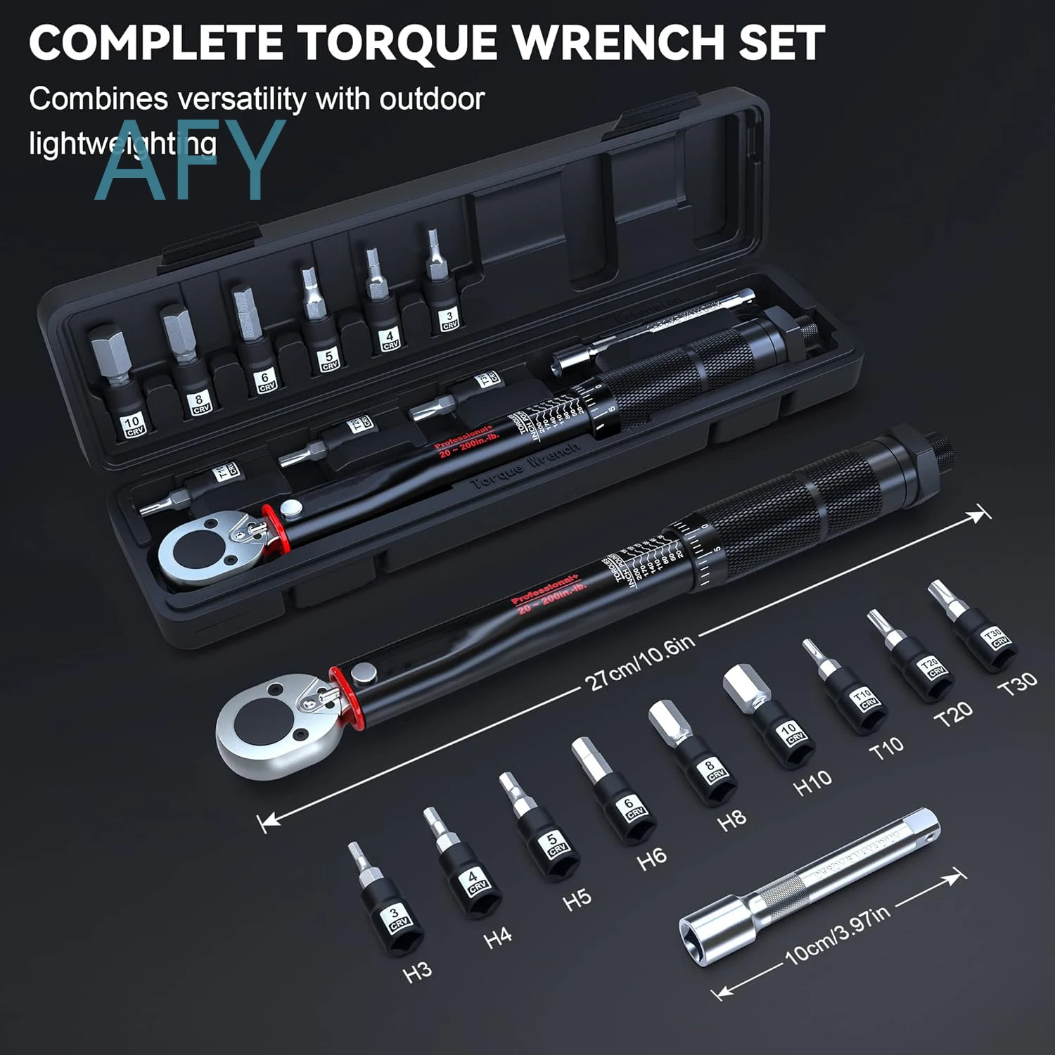for US in Stock 1/4 Inch Drive Click Torque Wrench Set 20-200 In lb 2 26-22 6 Nm 11 Piece Tool Kit for Automotive Repair