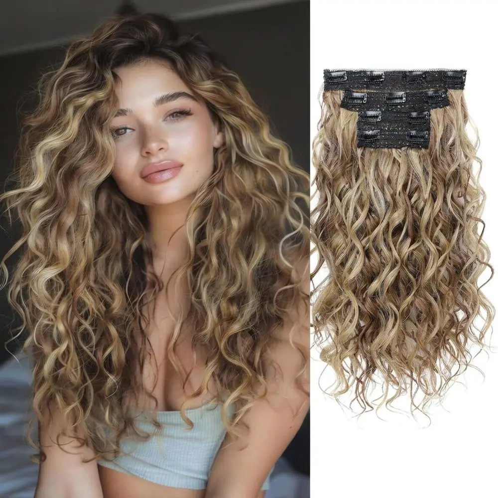 Clip In Water Wave Hair Extensions Synthetic Curly Hairpieces Soft Natural Texture Volumizing Hair Accessory