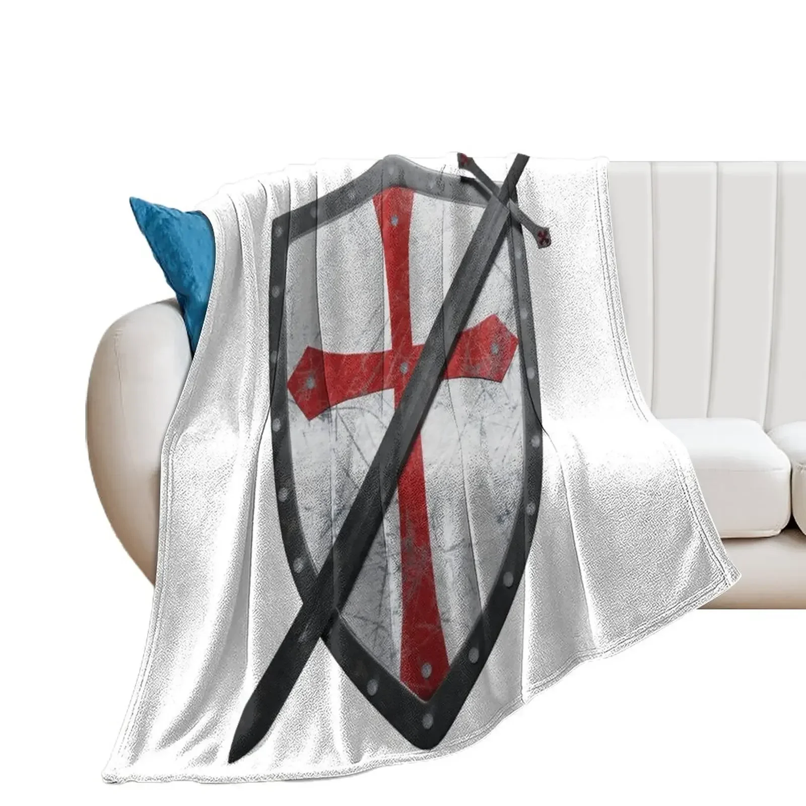 

Crusader Sword and Shield Throw Blanket funny gift cosplay anime halloween Plaid Blankets