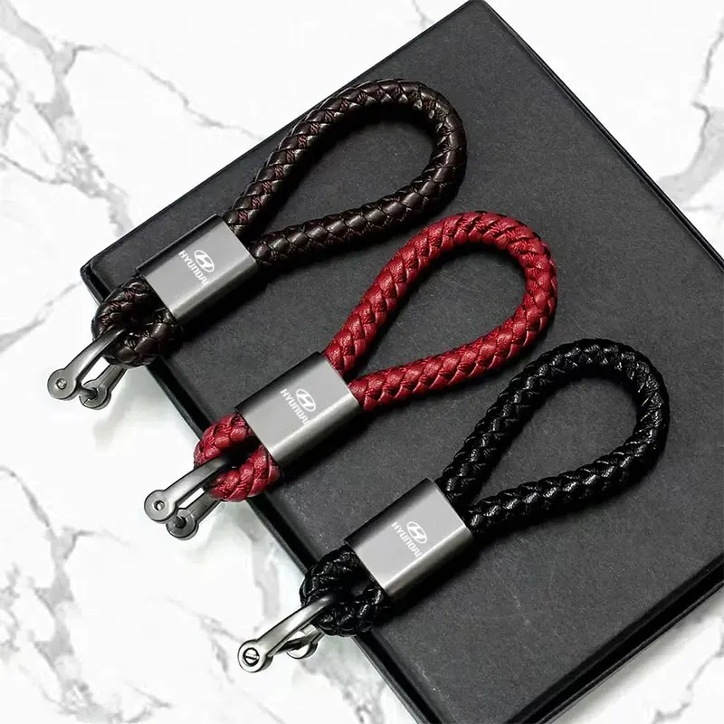 Car Keychain Pendant Simple Woven Leather Rope Anti-lost Accessories For hyundai i10 i20 i30 i40 ix35 N line Kona Santafe Tucson