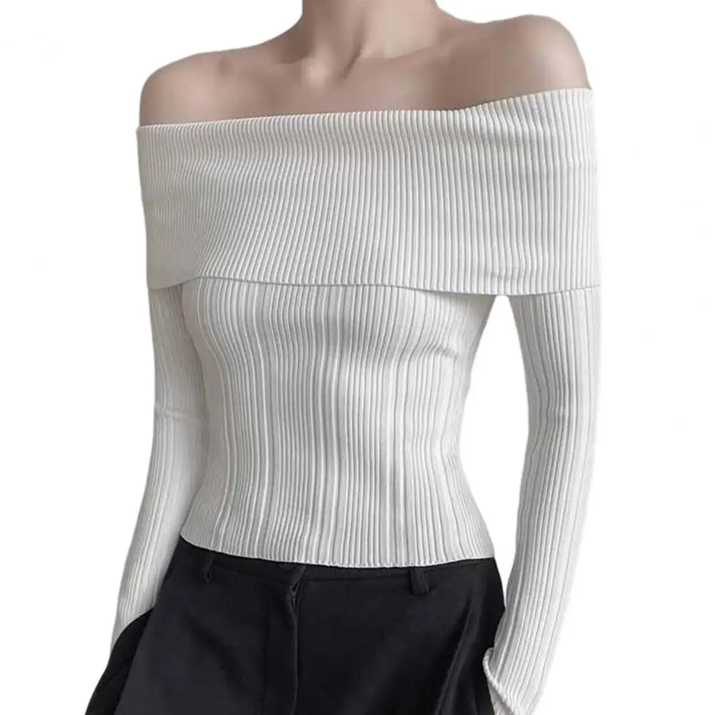 Women One Shoulder Top Elegant One Shoulder Knit Tops for Women Stylish Ribbed Blouse with Long Sleeves Solid Color for Wear