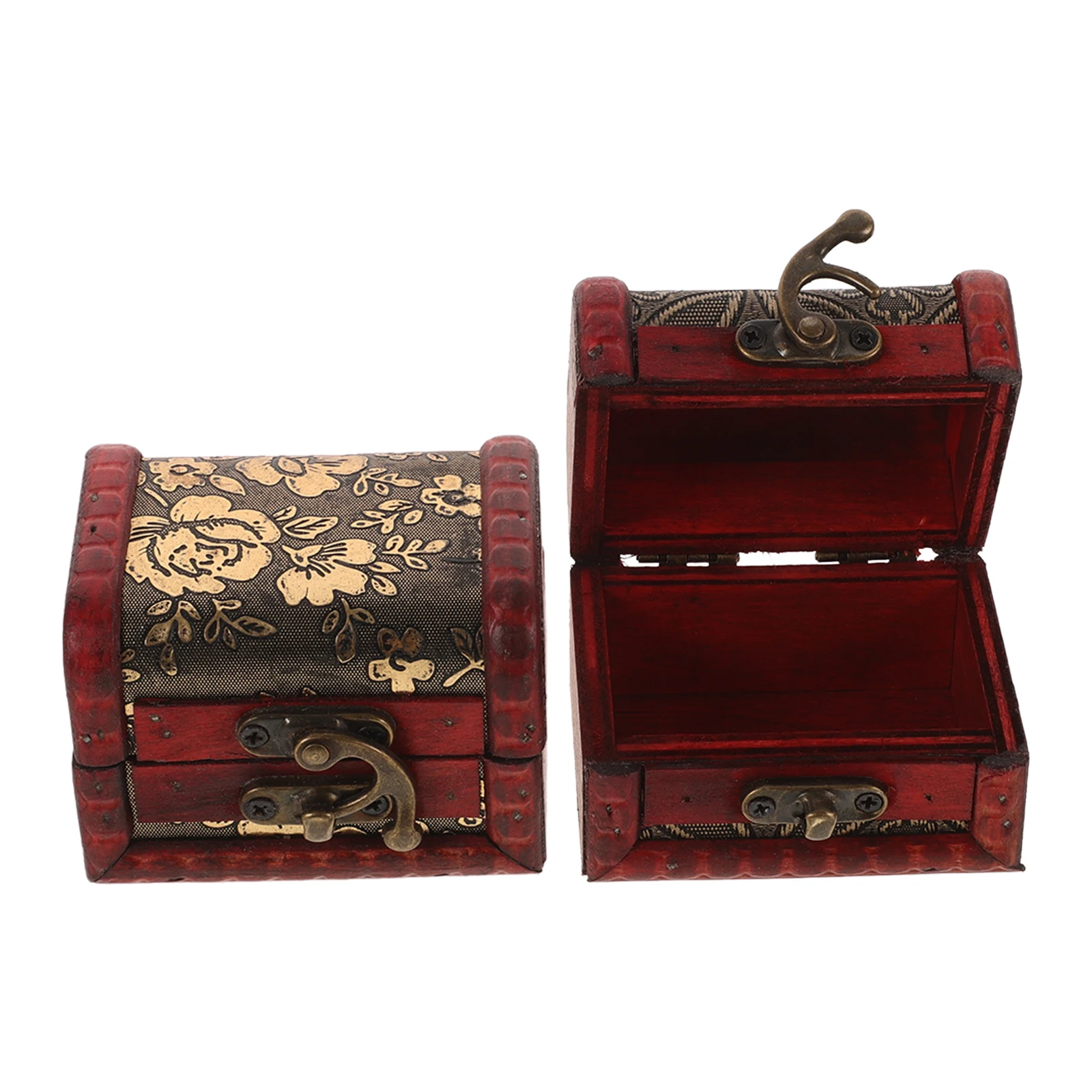 

2pcs Retro Wooden Box 8cm Jewelry Earring Case Mini Trinkets Chinese Classical Decor Small Treasure Chest