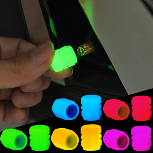 Imagen 1 del producto Tapas de válvula de neumático de coche fluorescentes universales, cubiertas de vástago de diamantes de imitación hechas a mano, boquillas de válvulas iluminadas, accesorios de coche, 4 Uds.