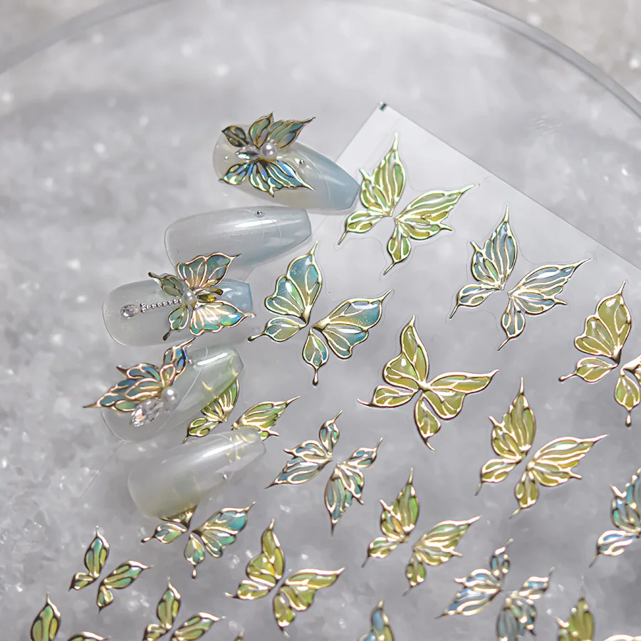 Golden Thread Butterfly Jelly Series Nail Art Stickers High Quality New Bronzing DIY Manicure Decal Decoration T-4372