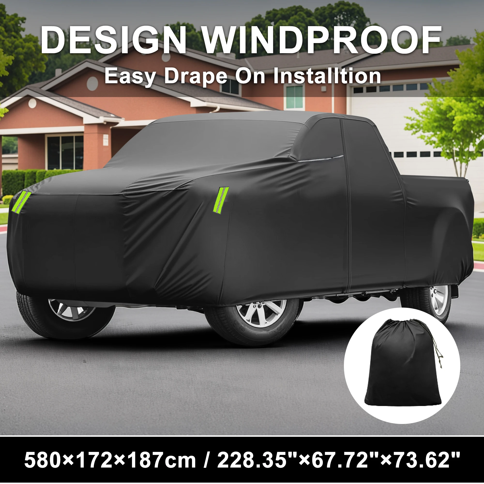 

UXCELL for Truck Length 200"-266" Waterproof Car Cover 210D-PU Full Car Cover with Windproof Buckle and Reflective Strips