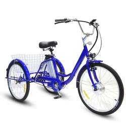 Vélo cargo électrique à 3 roues pour adultes, 24 pouces, 350W, 36V, tricycles électriques pour batterie au lithium, avec panier