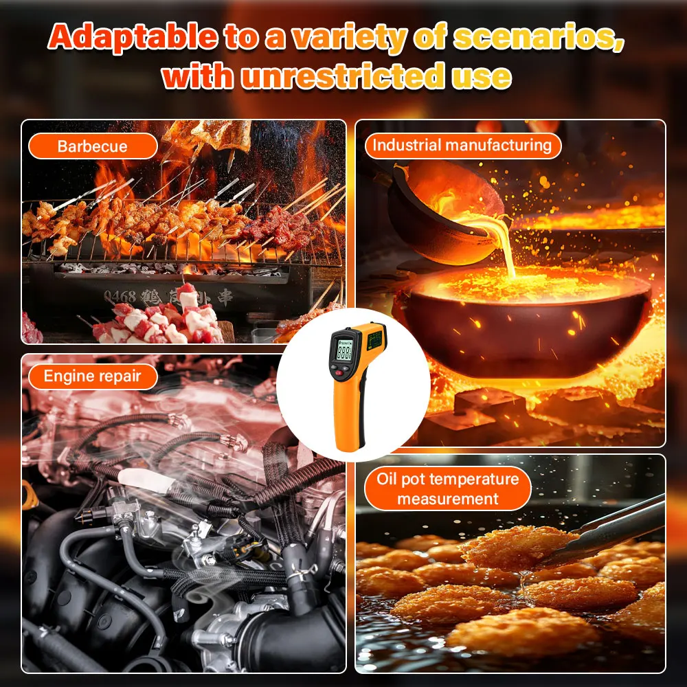 Non Contact Infrared Laser Thermometer -50~400°C High Precision Temperature Gun Industrial For Pizza Oven Grill BBQ