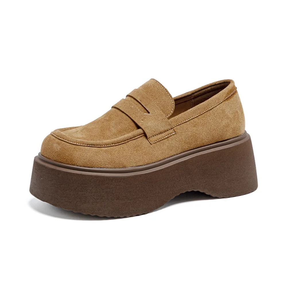 Loafers Woman Shoes 2026 New Retro Casual Platform Heightening Shoes for Women Height 7cm Thick Soled Loafers Women's Shoes
