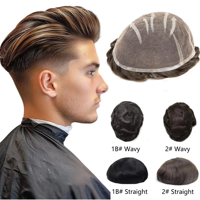 

Мужской парик из человеческих волос на кружевной основе | Система замены швейцарских кружевных волос для максимального комфорта и реализма