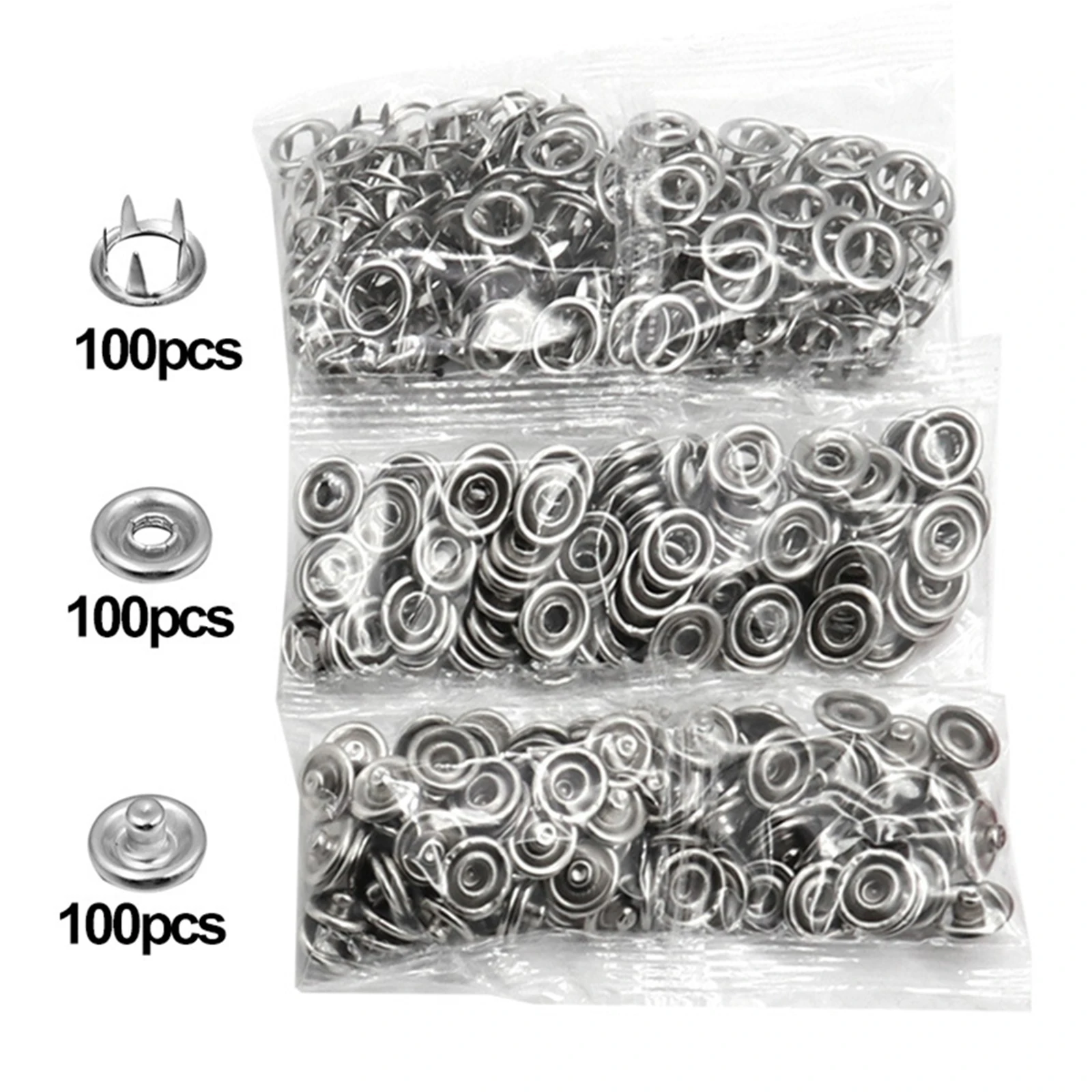 100pcs 9.5mm Snap Kit - 25 Sets Marine Grade Snap Fastener Stainless Steel Snap Buttons For Boat Cover,Sewing Leather ,Canvas