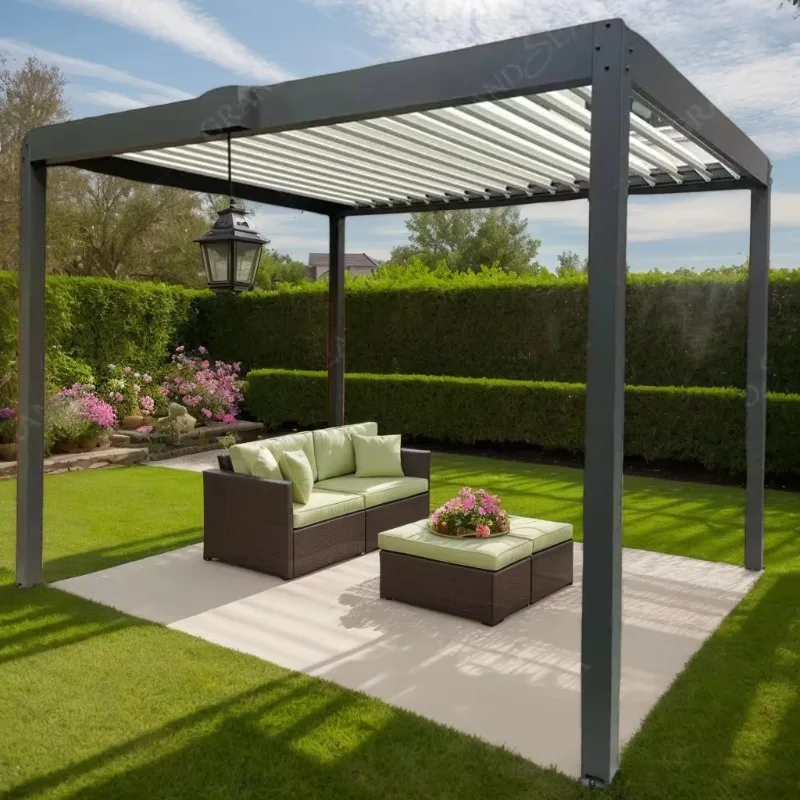 

[Factory Price] Aluminium Louvered Bioclimatic Pergola Roof Waterproof Motorized Electric Sun Shade And Gazebo For Balcony With
