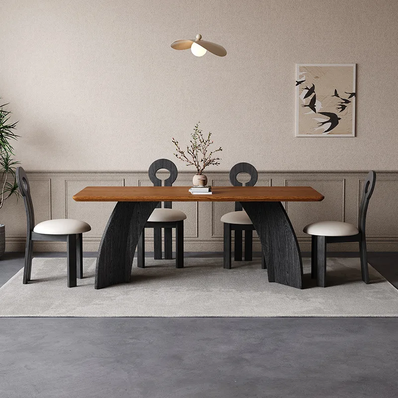 French solid wood dining table and chairs, one table and four chairs, small family apartment, American retro rectangular