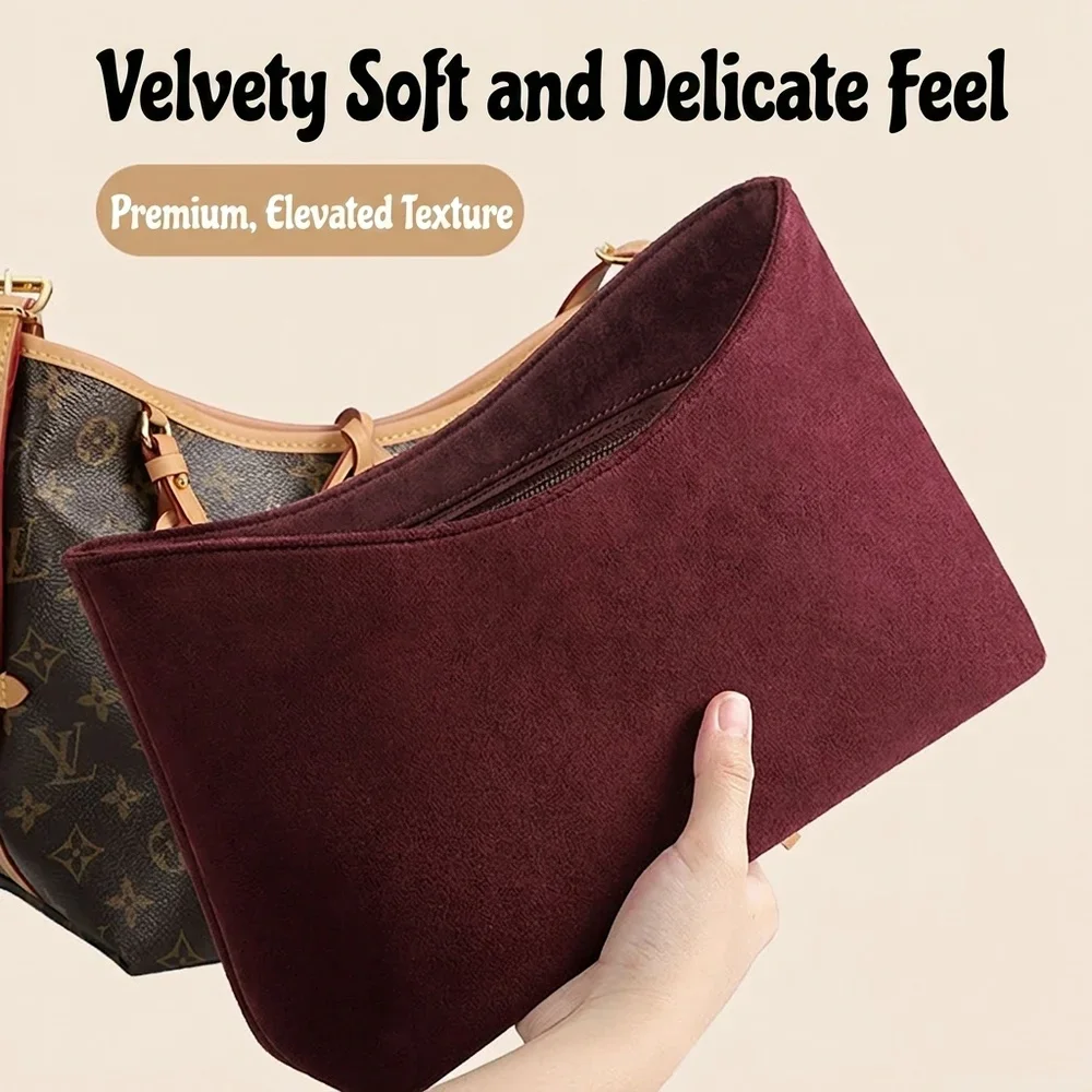 Velvet Handbag Insert Bag with Zipper Anti-theft Fit Carryall BB PM MM, Purse Organizer Liner Bag Shaper