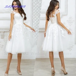 Vestidos De Novia elegante abito da sposa corto in pizzo con scollo a v manica con cappuccio al ginocchio Appliques abiti da sposa Robe Mariée Custom Made